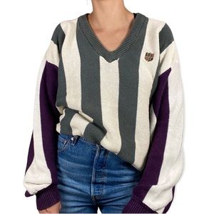 Preppy striped v-neck knit sweater